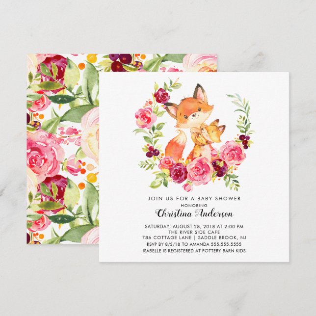 Mum & Baby Fox Baby Shower Invitation (Front/Back)