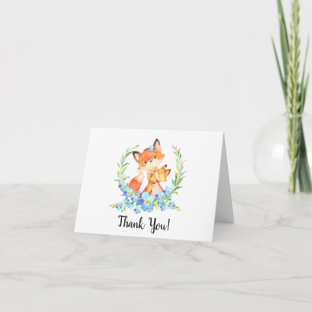 Mum & Baby Fox Boys Shower Thank You Note (Front)