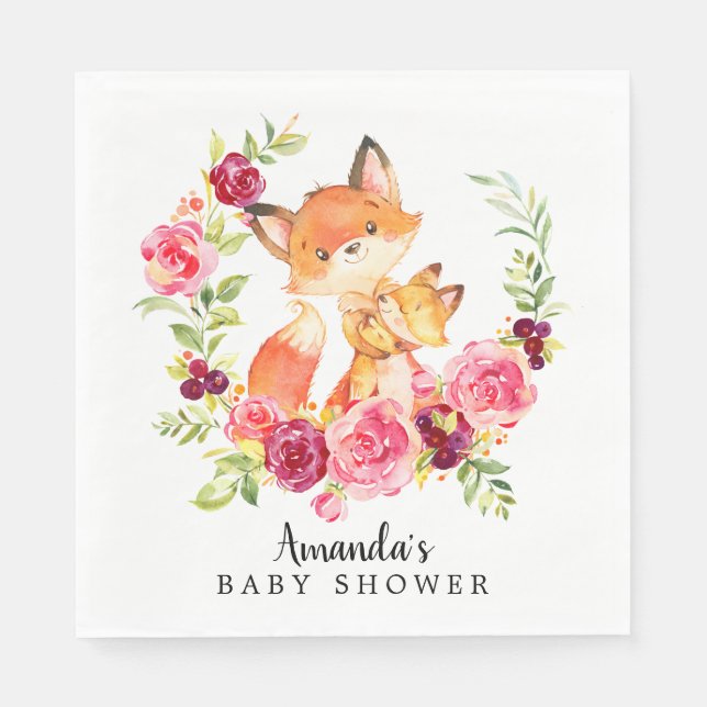 Mum & Baby Fox Girls Shower Paper Napkins (Front)