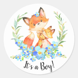 Mum & Baby Fox It' a BOY Favour Sticker