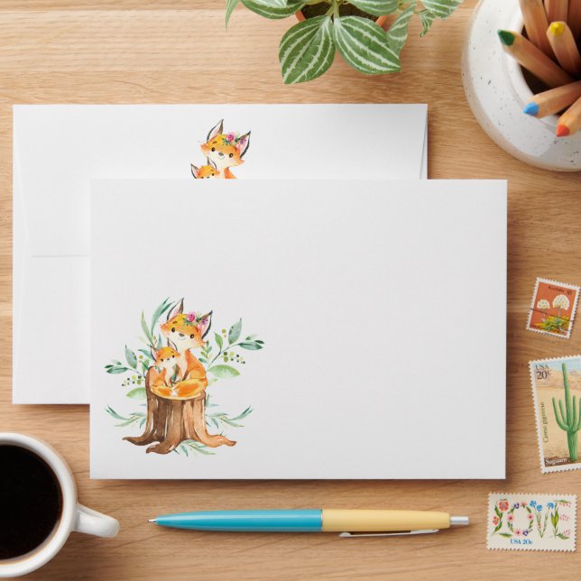 Mum & Baby Fox Neutral  Baby Shower Envelope (Desk)