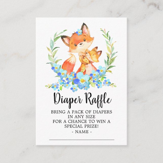 Mum & Baby Fox Shower Diaper Raffle Ticket Enclosure Card (Front)