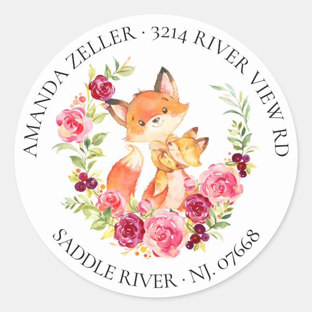 Mum & Baby Fox Shower Return Address Label (Front)