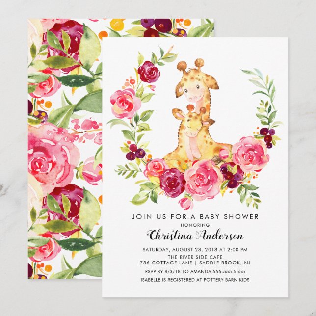 Mum & Baby Giraffe Baby Shower Invitation (Front/Back)