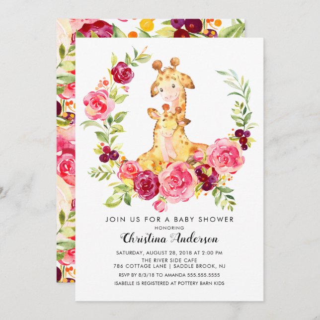 Mum & Baby Giraffe Baby Shower Invitation (Front/Back)