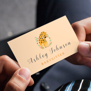 Mum & Baby Giraffe Babysitter Childcare Cute Sweet Business Card