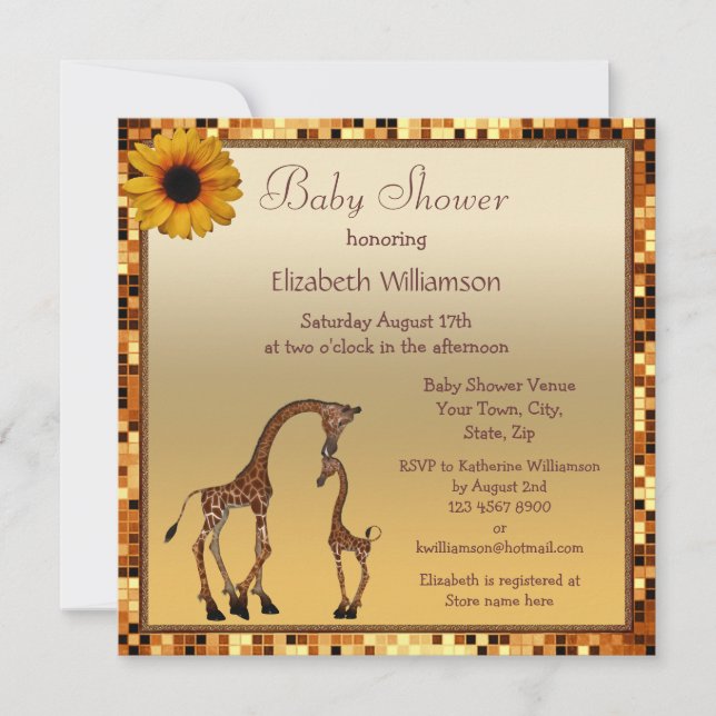 Mum & Baby Giraffe Gold Save the Date Baby Shower Invitation (Front)