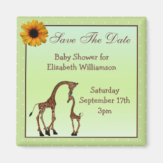 Mum & Baby Giraffe Green Save the Date Baby Shower Magnet