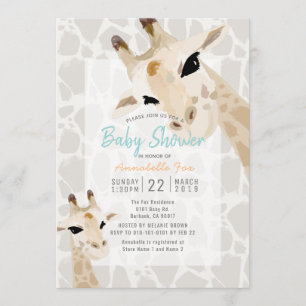 Mum & Baby Giraffe Greige Watercolor Baby Shower Invitation