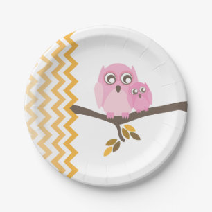 Mum + Baby Girl Owl Autumn Baby Shower Paper Plate