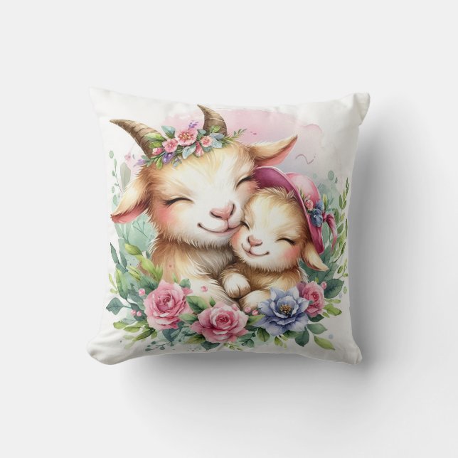Mum & Baby Goat Cushion (Front)
