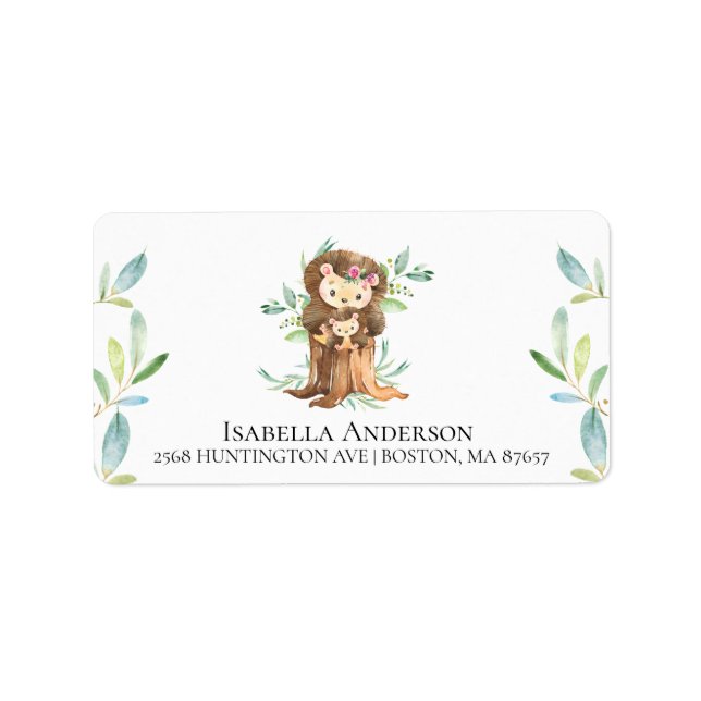 Mum & Baby Hedgehog Baby Shower Address Label (Front)
