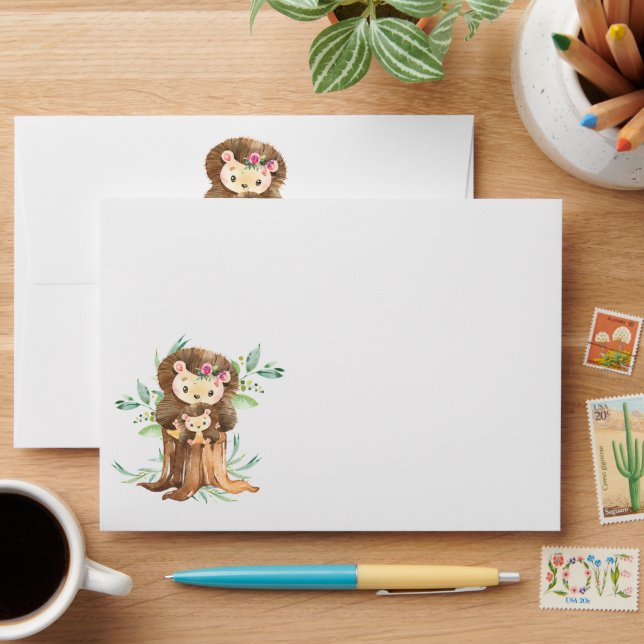 Mum & Baby Hedgehog Baby Shower Envelope (Desk)