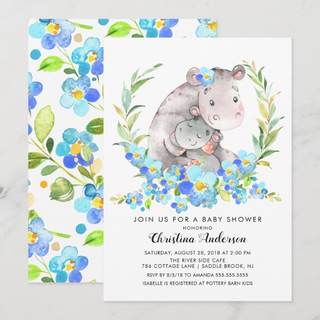 Mum & Baby Hippo Baby Shower Invitation (Front/Back)