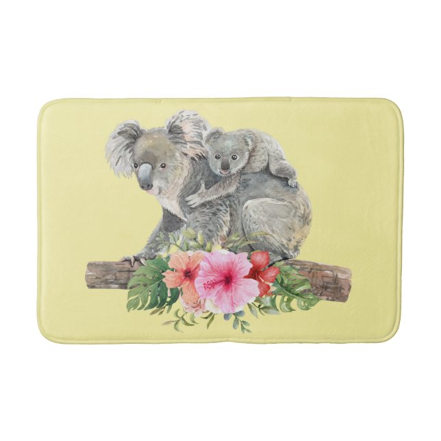 Mum & Baby Koala Bears Cute Watercolor Bath Mat (Front)