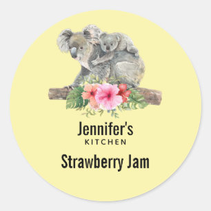 Mum & Baby Koala Bears Cute Watercolor Kitchen Classic Round Sticker