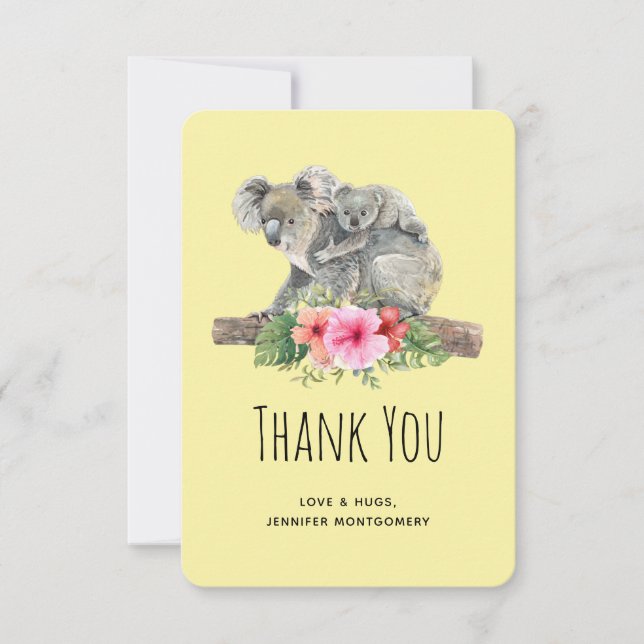 Mum & Baby Koala Bears Cute Watercolor Thank You (Front)