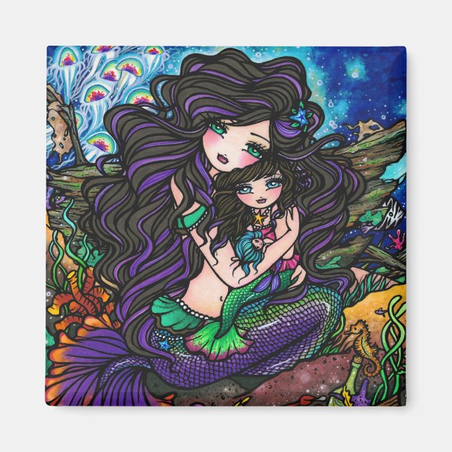 Mum & Baby Mermaid Fantasy Marine Art Hannah Lynn Magnet (Front)