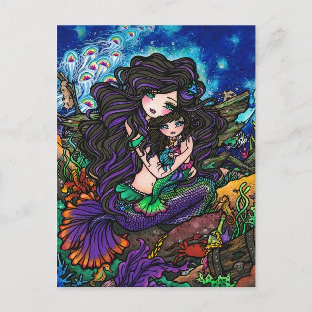 Mum & Baby Mermaid Fantasy Marine Art Postcard (Front)