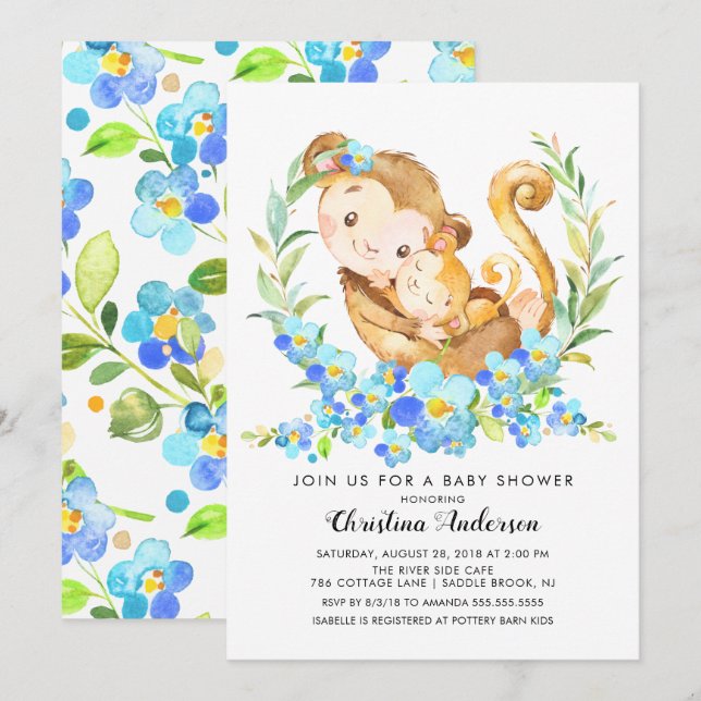 Mum & Baby Monkey Baby Shower Invitation (Front/Back)