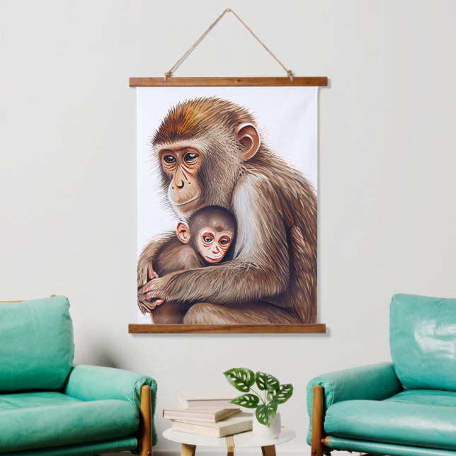 Mum & Baby Monkey Watercolor Hanging Tapestry (Living Room)