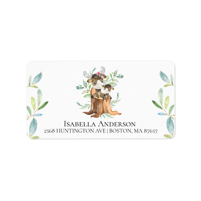 Mum & Baby Moose Baby Shower Address Label (Front)
