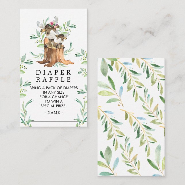 Mum & Baby Moose Baby Shower Diaper Raffle Ticket Enclosure Card (Front/Back)