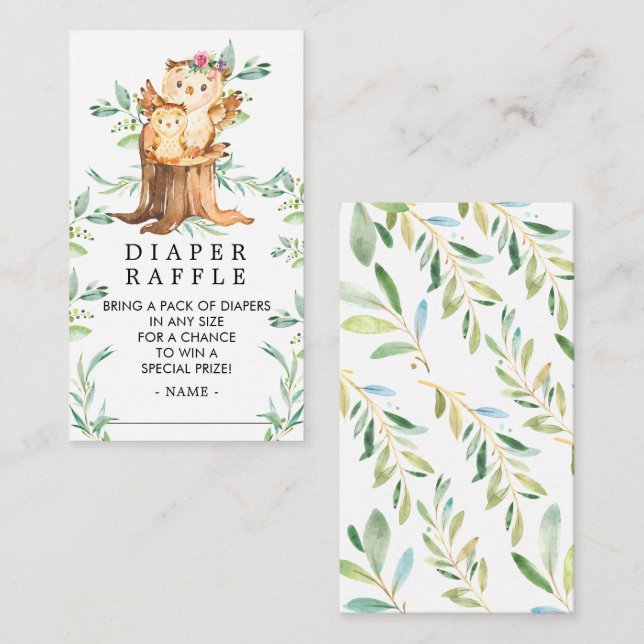 Mum & Baby Owl Baby Shower Diaper Raffle Ticket Enclosure Card (Front/Back)