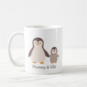 Mum & Baby Penguin – Cute Custom Names Coffee Mug