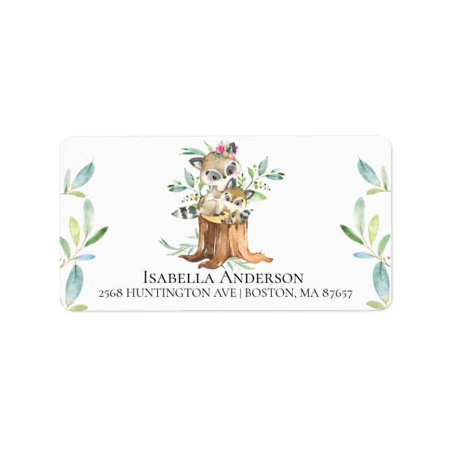 Mum & Baby Racoon Baby Shower Address Label (Front)