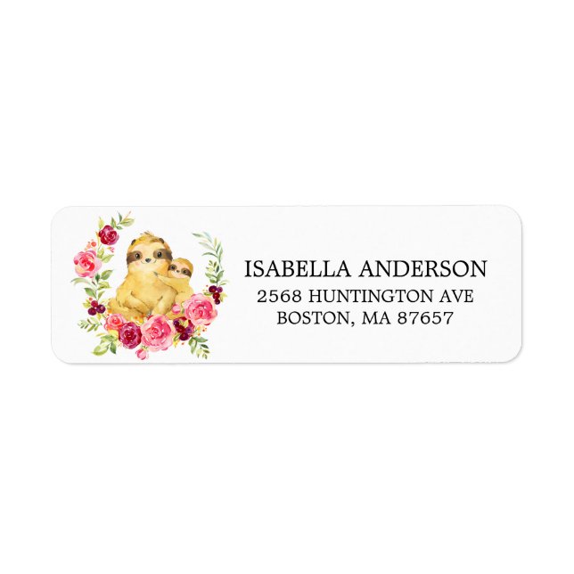 Mum & Baby Sloth Baby Shower Address Label (Front)