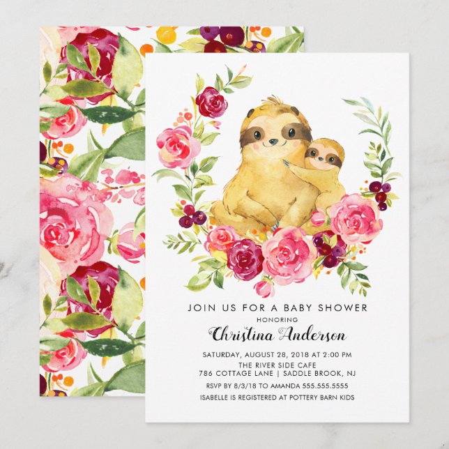 Mum & Baby Sloth Baby Shower Invitation (Front/Back)