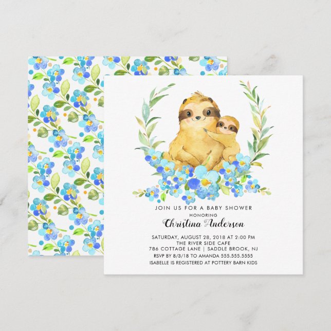 Mum & Baby Sloth Baby Shower Invitation (Front/Back)