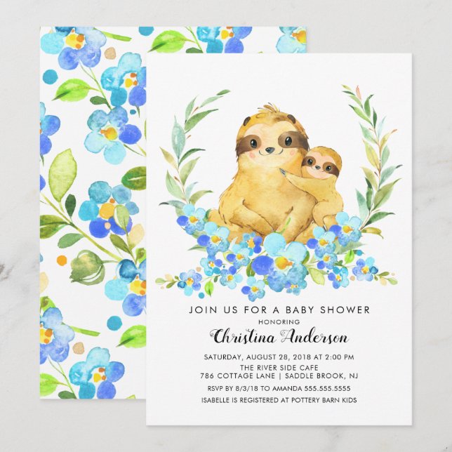 Mum & Baby Sloth Baby Shower Invitation (Front/Back)