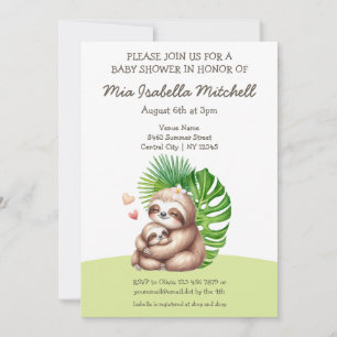 Mum & Baby Sloth Baby Shower Invitation Card