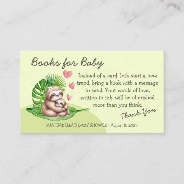 Mum & Baby Sloth - Books For Baby Enclosure Card (Front)