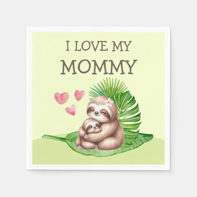 Mum & Baby Sloth Customisable Napkins (Front)