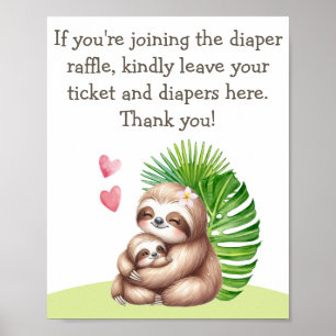 Mum & Baby Sloth Diaper Raffle Baby Shower Poster