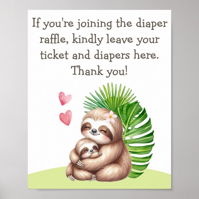 Mum & Baby Sloth Diaper Raffle Baby Shower Poster (Front)