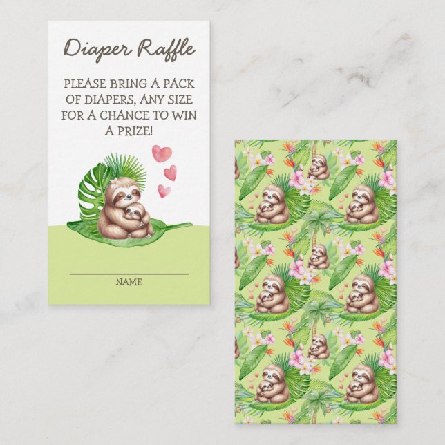 Mum & Baby Sloth Diaper Raffle - Enclosure Card (Front/Back)