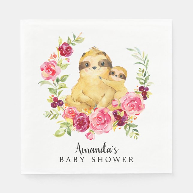 Mum & Baby Sloth Girls Shower Paper Napkins (Front)