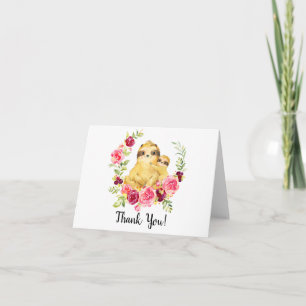 Mum & Baby Sloth Girls Shower Thank You Note Card