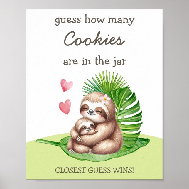 Mum & Baby Sloth Guess How Many Shower Game Poster (Front)