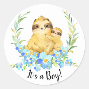 Mum & Baby Sloth It' a BOY Favour Sticker