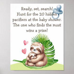 Mum & Baby Sloth Pacifier Hunt Baby Shower Poster