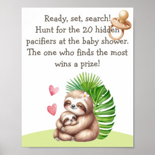 Mum & Baby Sloth Pacifier Hunt Baby Shower Poster
