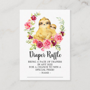 Mum & Baby Sloth Shower Diaper Raffle Ticket Enclosure Card