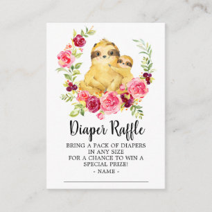 Mum & Baby Sloth Shower Diaper Raffle Ticket Enclosure Card