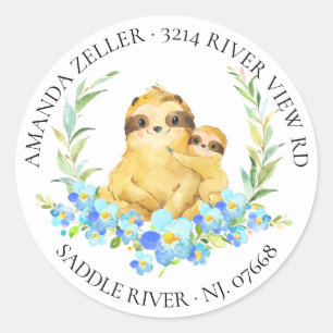 Mum & Baby Sloth Shower Return Address Label