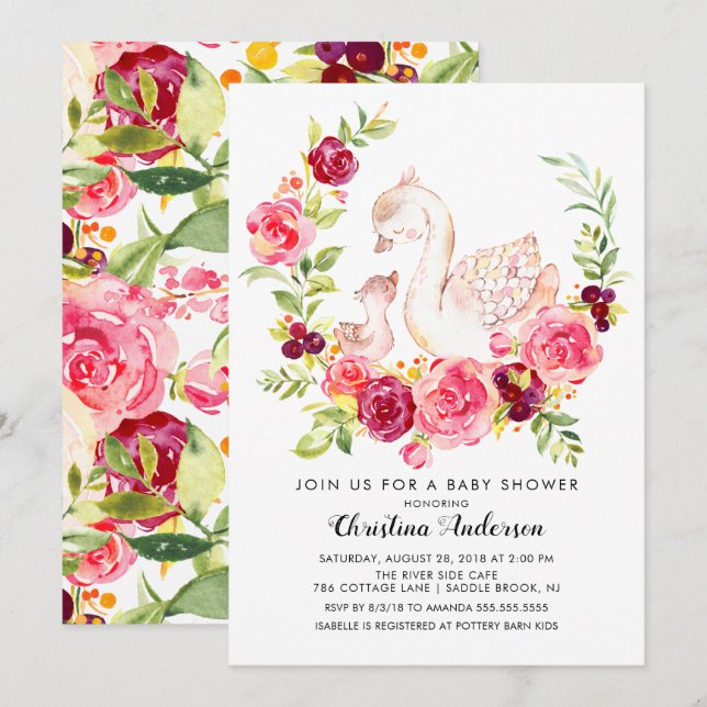 Mum & Baby Swan Baby Shower Invitation (Front/Back)